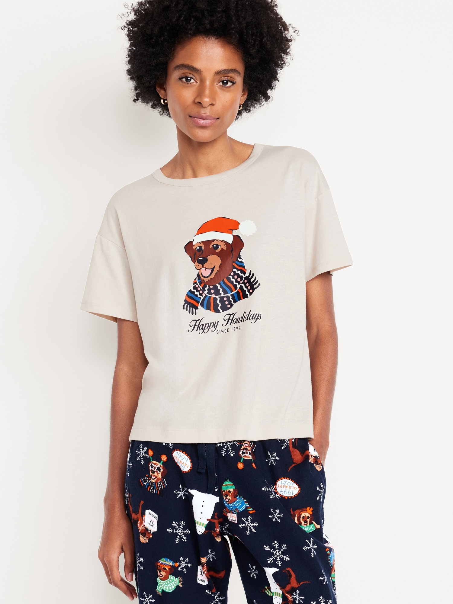 Matching Holiday-Graphic T-Shirt - Beige