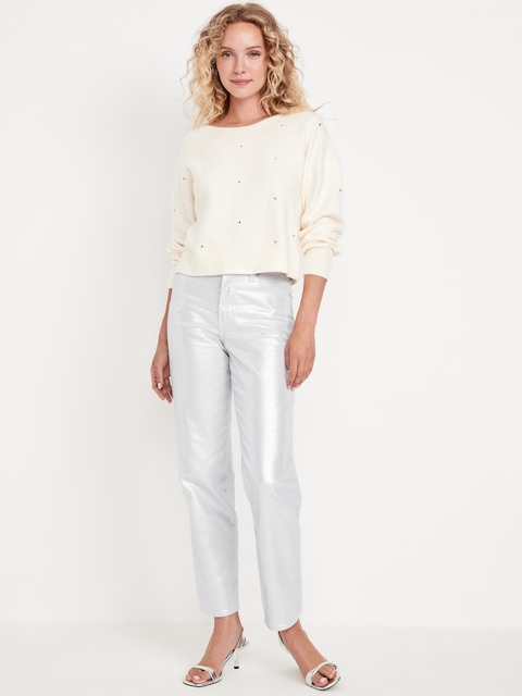 High-Waisted Silver Shine OG Loose Jeans - Silver Shine