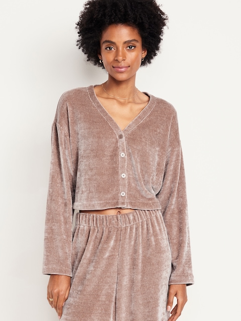 Cozy Chenille Button-Down Top - Brown