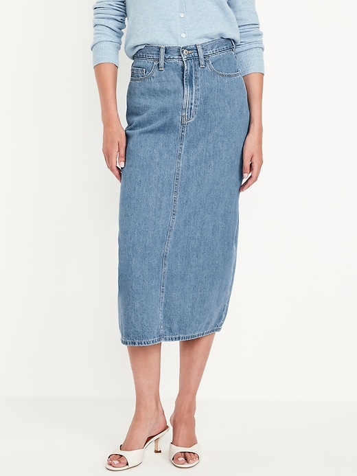 L'image numéro 2 présente Jupe mi-longue en denim Wow à taille haute