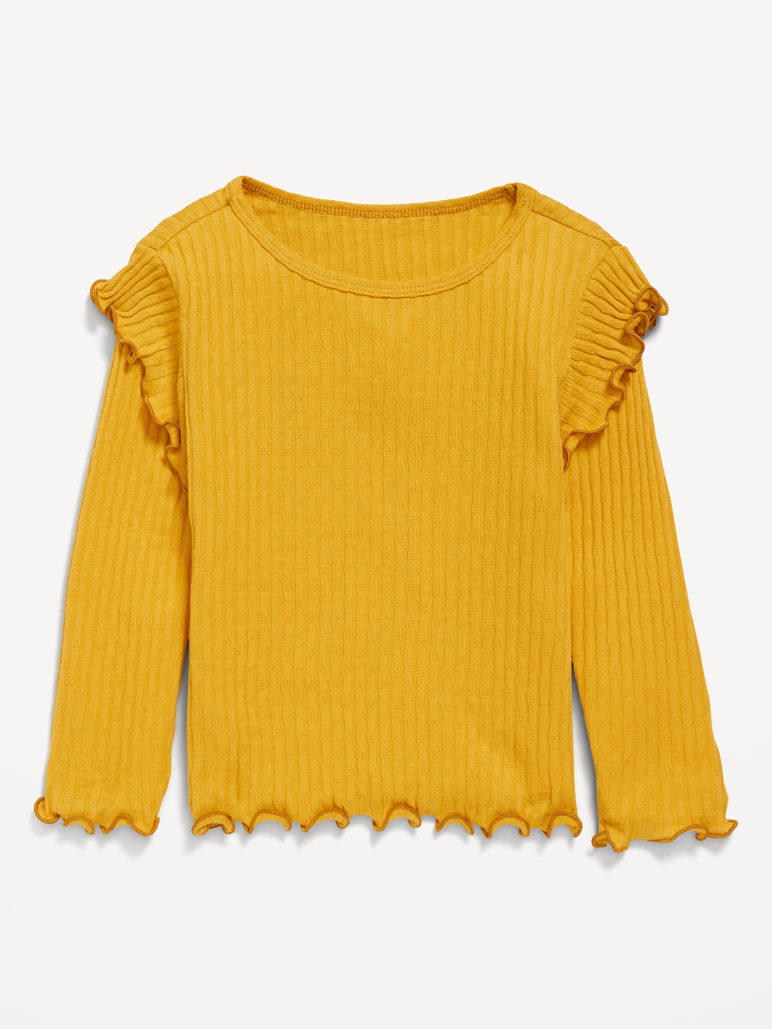 Long-Sleeve Ruffle Pointelle Top for Toddler Girls