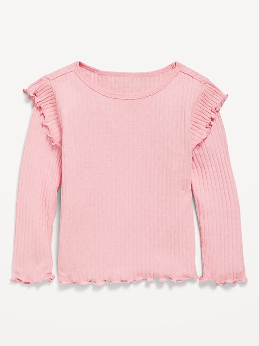 Voir une image plus grande du produit 1 de 2. Haut en tricot pointelle à volants et à manches longues pour toute-petite fille