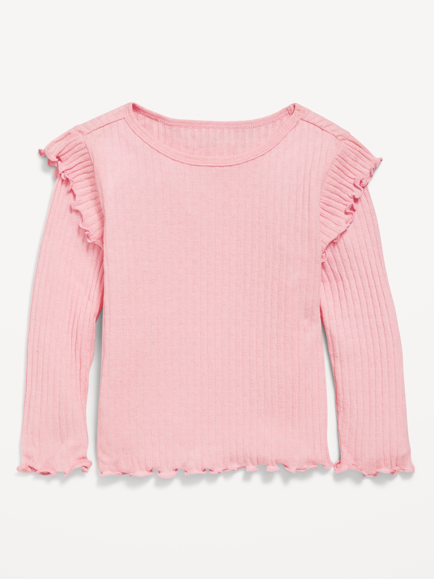 Long-Sleeve Ruffle Pointelle Top for Toddler Girls