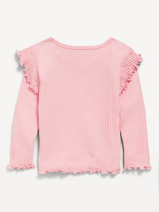 Voir une image plus grande du produit 2 de 2. Haut en tricot pointelle à volants et à manches longues pour toute-petite fille