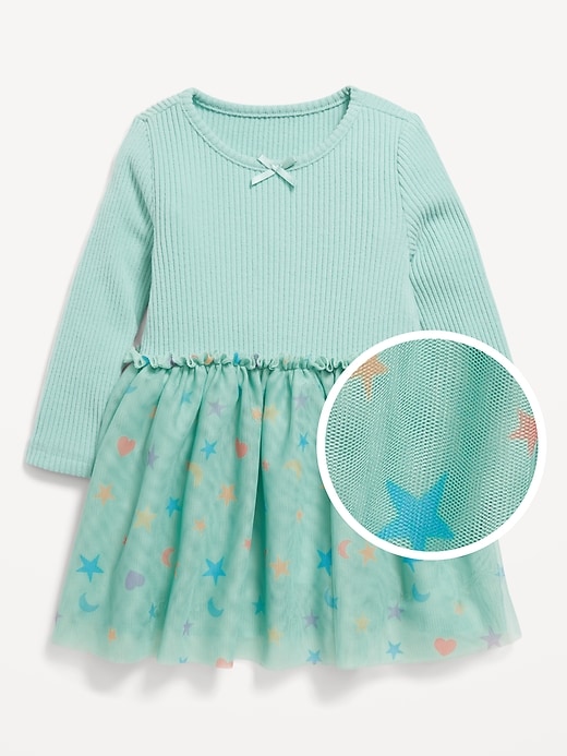 View large product image 1 of 2. Printed Long-Sleeve Ribbed Tutu Dress for Baby