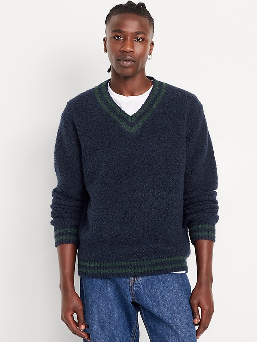 Image number 1 showing, V-Neck Bouclé Sweater