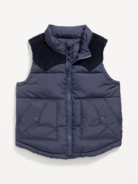 Gilet matelassé à garnitures en velours côtelé pour tout-petit garçon - Bleu