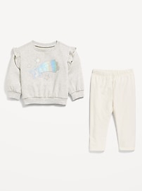 View large product image 3 of 3. Ruffle-Trim Graphic Sweatshirt and Corduroy Leggings Set for Baby