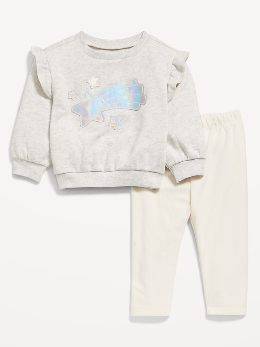 View large product image 2 of 3. Ruffle-Trim Graphic Sweatshirt and Corduroy Leggings Set for Baby