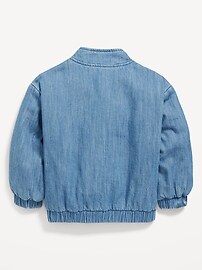 Image number 2 showing, Zip-Front Embroidered Jean Bomber Jacket for Toddler Girls