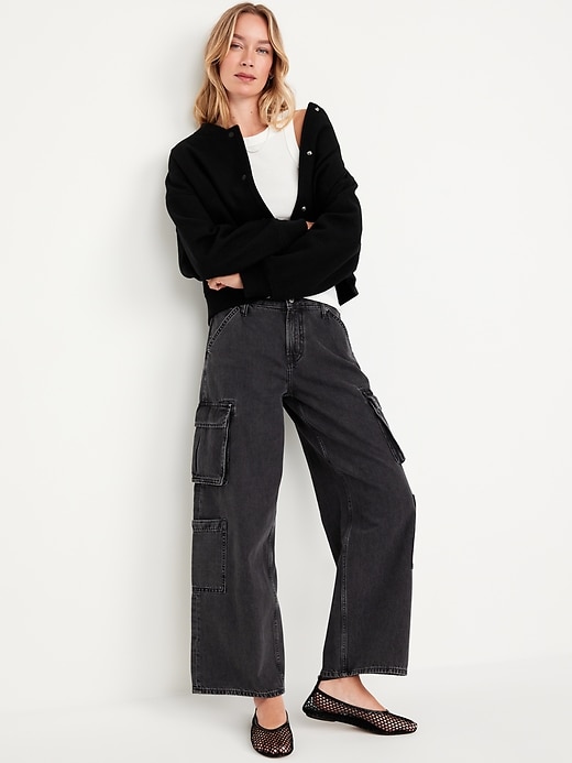 Image number 3 showing, Mid-Rise Baggy Wide-Leg Cargo Jeans