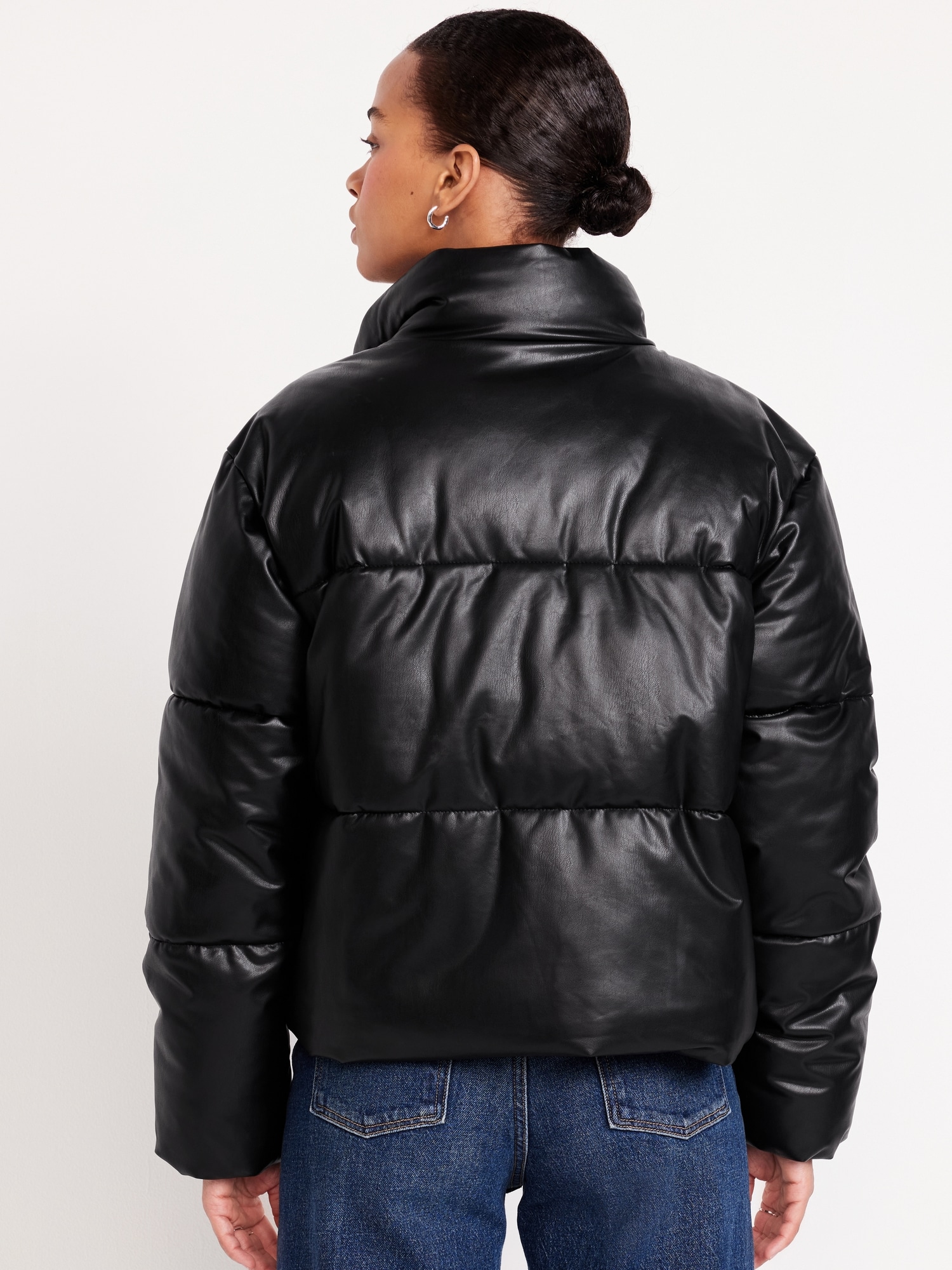 Faux-Leather Puffer Jacket