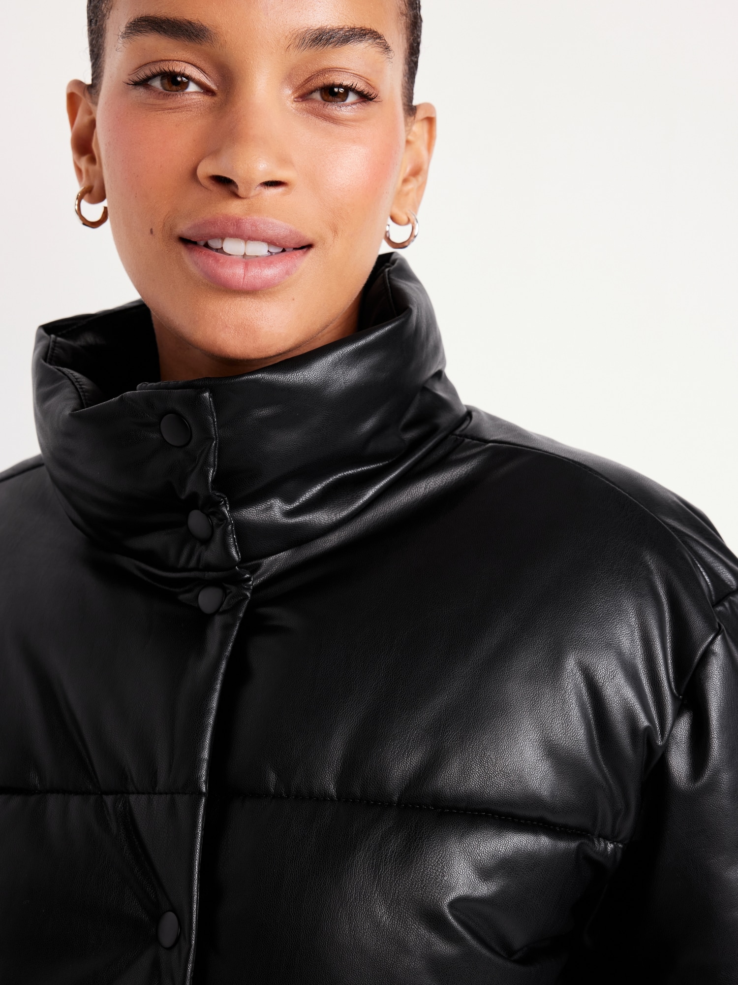 Faux-Leather Puffer Jacket