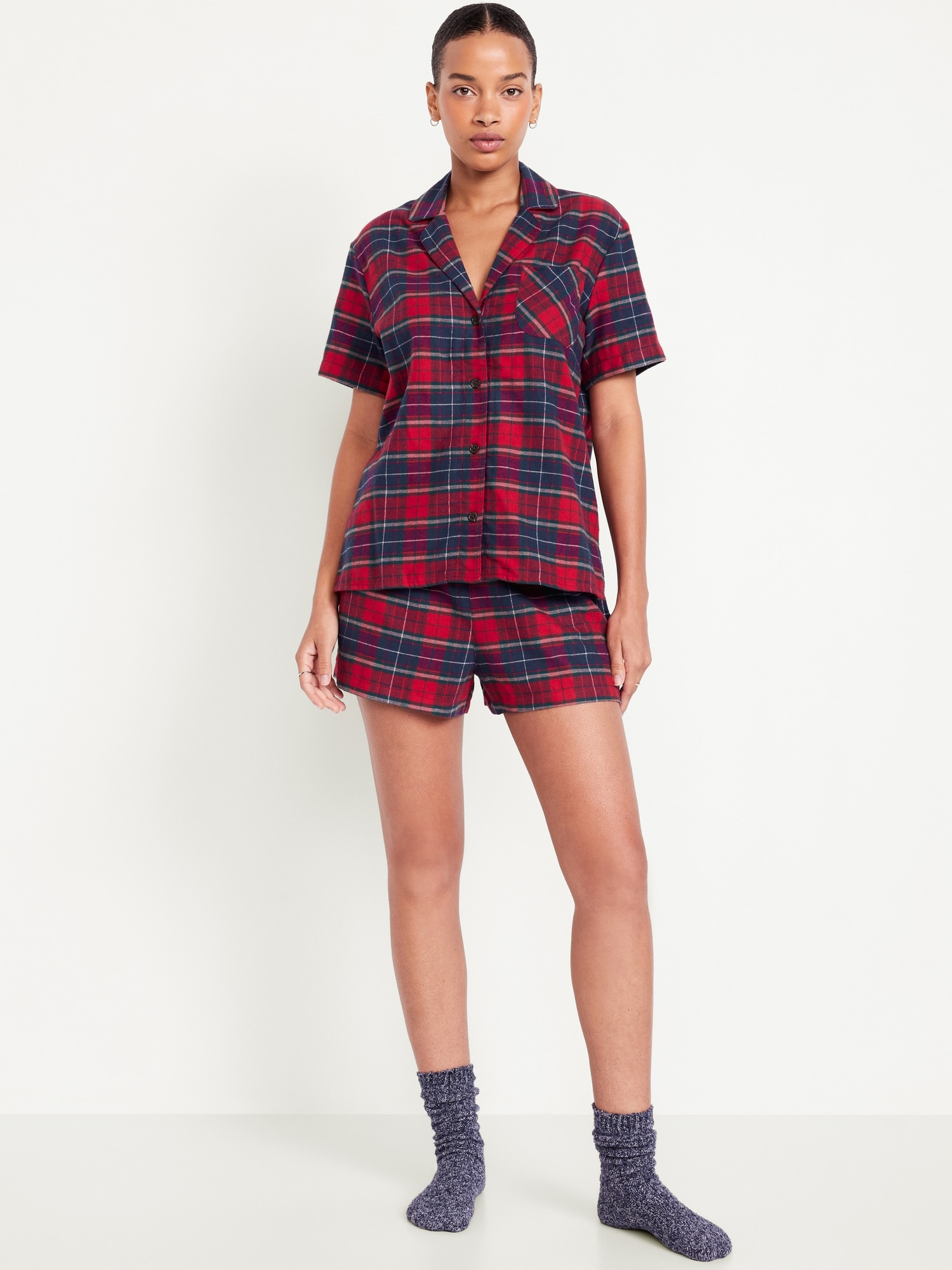 Flannel Pajama Short Set for Women Old Navy