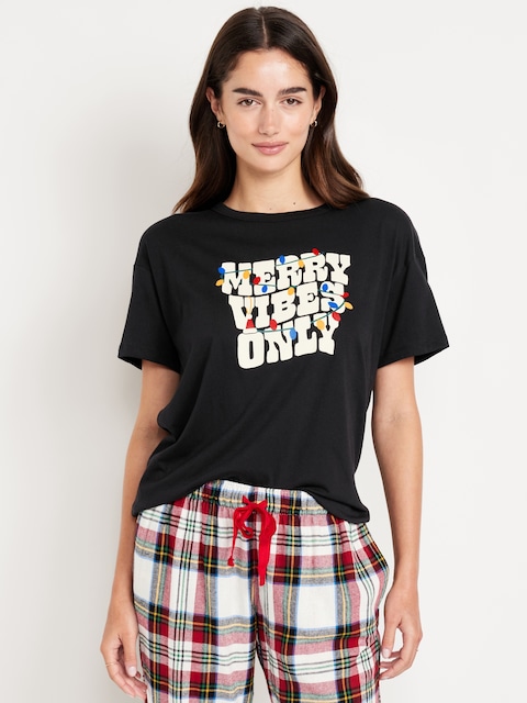 T-shirt à imprimé assorti des Fêtes - Imprimé Merry Vibes Only