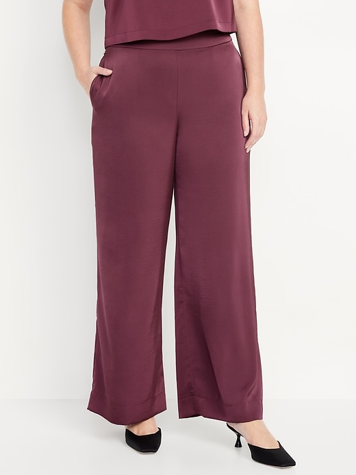 Image number 4 showing, High-Waisted Satin Super Wide-Leg Pants