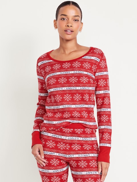 Printed Waffle Pajama Top for Women