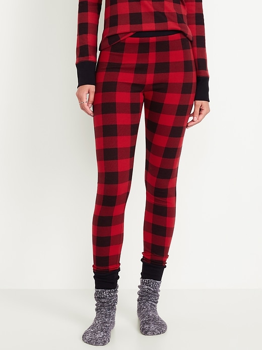 High Waisted Printed Waffle Pajama Leggings for Women Old Navy