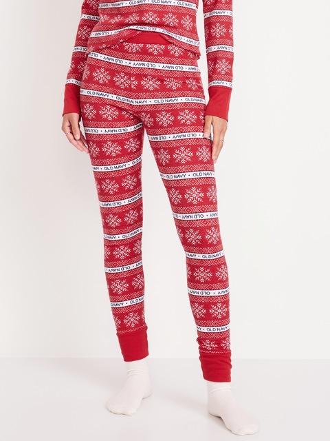 Legging de pyjama gaufré à taille haute et à motif - Rouge