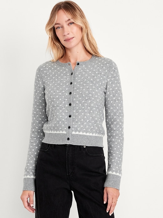 Image number 1 showing, SoSoft Holiday Print Crop Cardigan Sweater