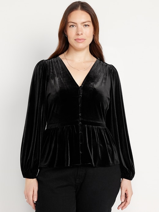 Image number 6 showing, Waist-Defined Velvet Peplum Top