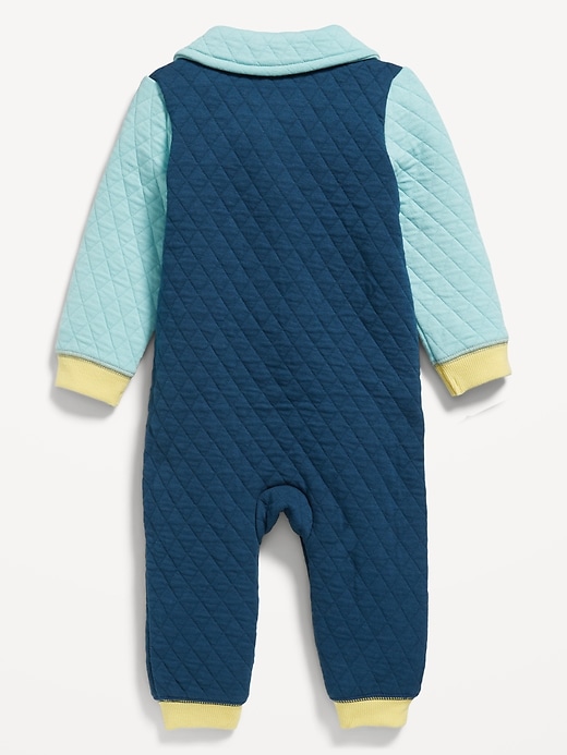 View large product image 2 of 2. Collared Color-Block Quilted Button-Front One-Piece for Baby