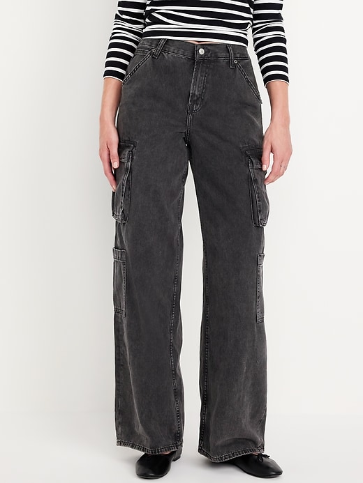 Image number 2 showing, Mid-Rise Baggy Wide-Leg Cargo Jeans