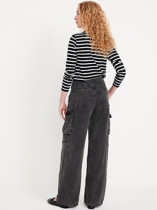 Image number 4 showing, Mid-Rise Baggy Wide-Leg Cargo Jeans