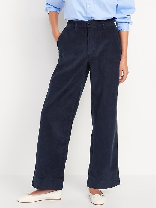 Image number 1 showing, High-Waisted Corduroy Wide-Leg Pants