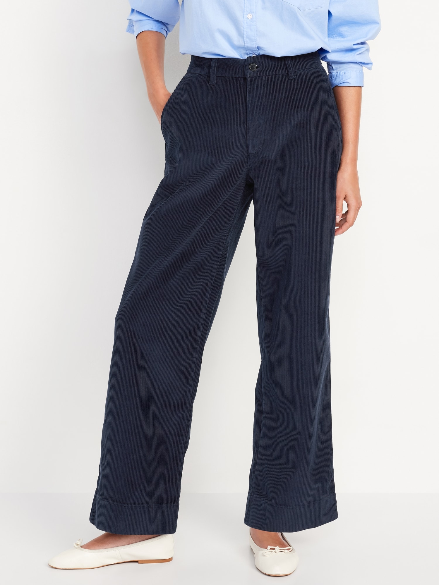 High-Waisted Corduroy Wide-Leg Pants - Blue