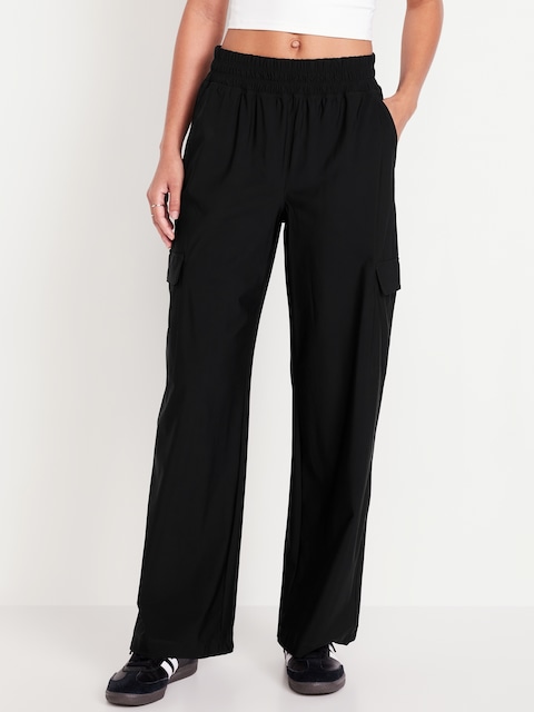 Pantalon cargo Tech élégant jambe large à taille haute