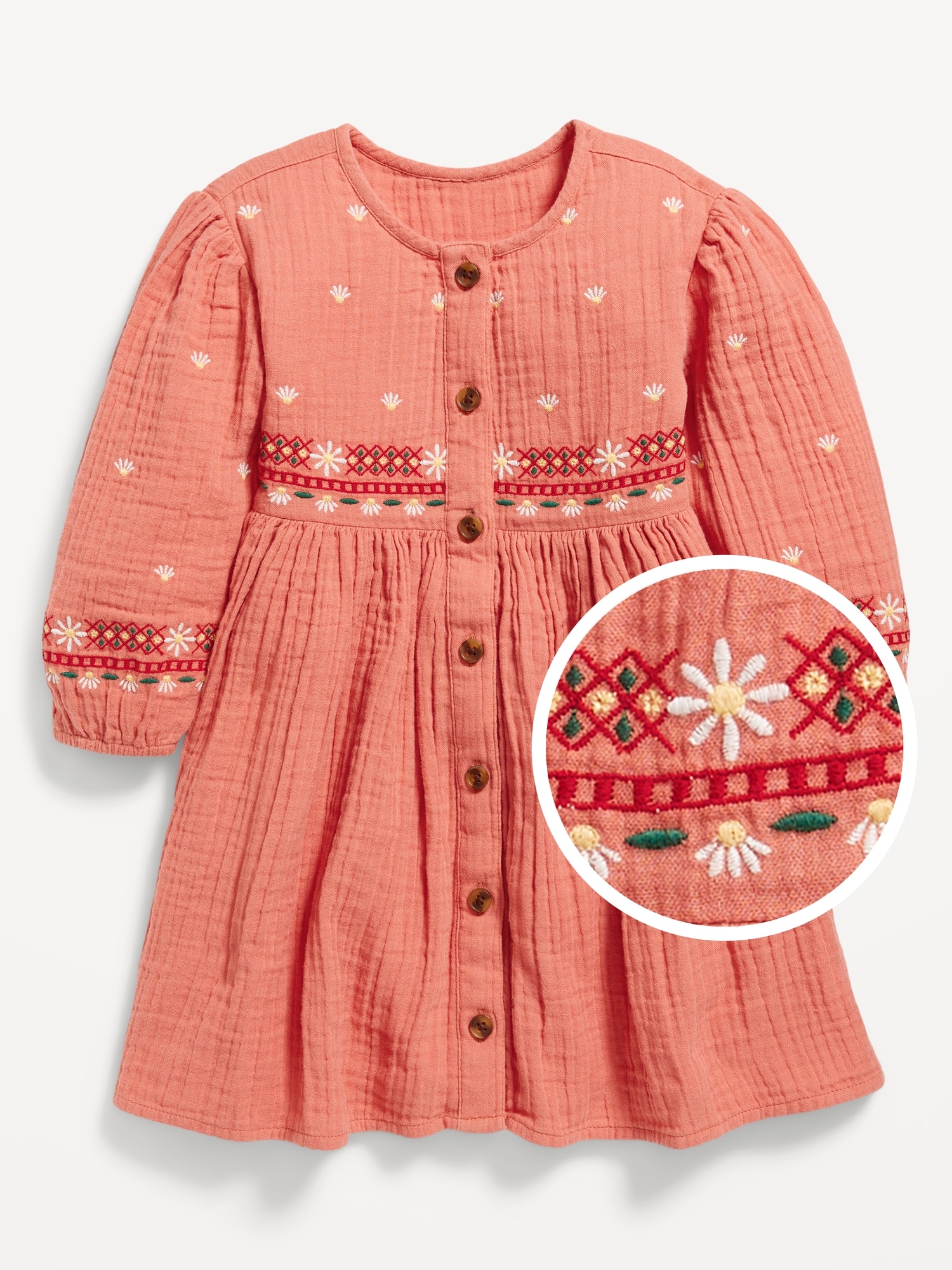 Robe chemisier brodée à tissage double pour toute-petite fille