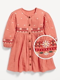 Image number 1 showing, Double-Weave Embroidered Shirt Dress for Toddler Girls