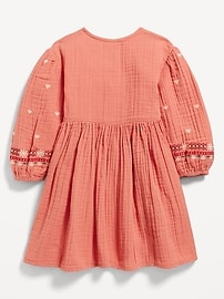 Image number 2 showing, Double-Weave Embroidered Shirt Dress for Toddler Girls