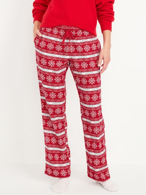 Mid-Rise Printed Flannel Pajama Pants - Red