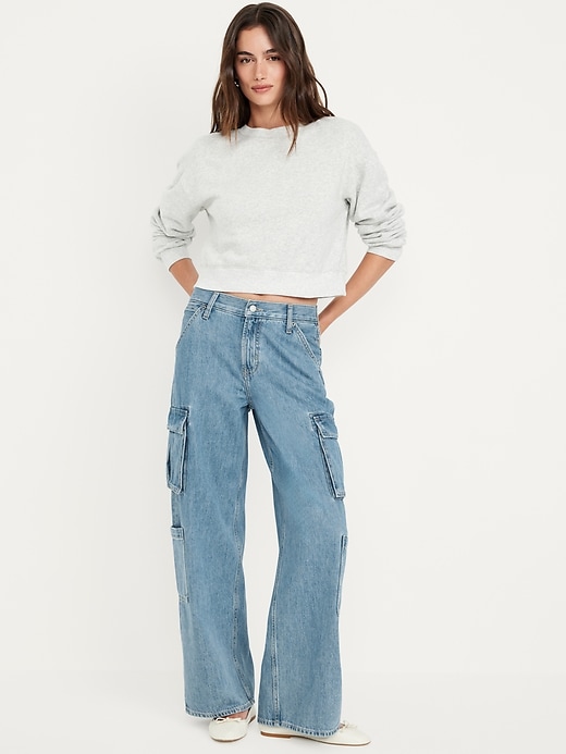 Image number 1 showing, Mid-Rise Baggy Wide-Leg Cargo Jeans