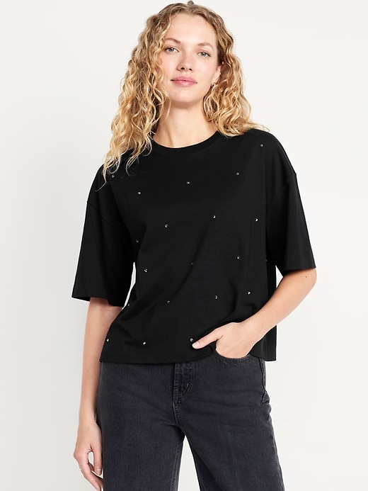 Image number 1 showing, Oversized Crew-Neck Embellished T-Shirt