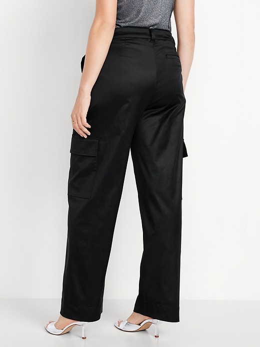 Image number 6 showing, Extra-High Waisted Satin Cargo Barrel Wide-Leg Pants