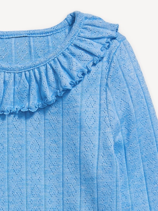 View large product image 2 of 2. Long-Sleeve Ruffle-Trim Pointelle-Knit Top for Toddler Girls