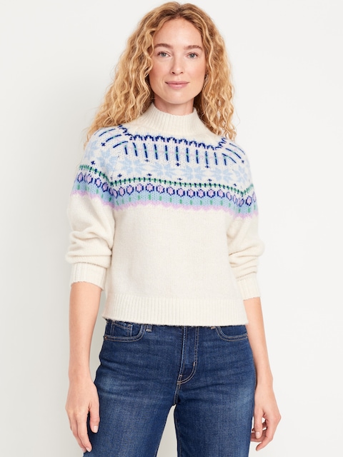 Holiday Print Mock-Neck Sweater