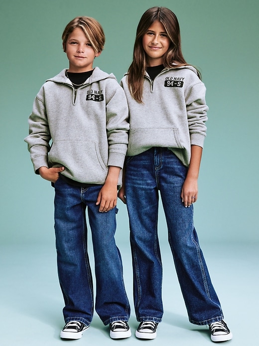 Image number 1 showing, '94 Gender-Neutral Half-Zip Logo-Graphic Hoodie for Kids