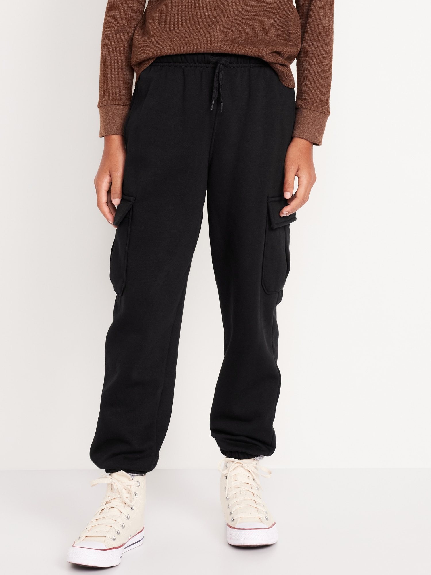 Pantalon cargo de jogging coupe généreuse en coton ouaté pour garçon