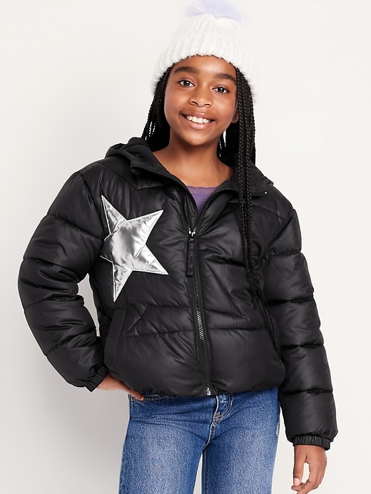 View large product image 1 of 3. Water-Resistant Quilted Graphic Puffer Jacket for Girls