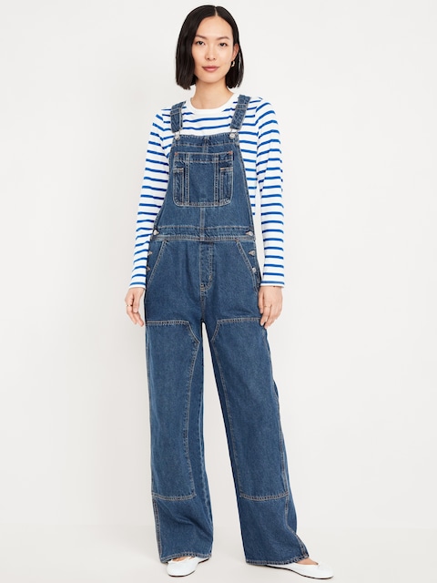 Baggy Wide-Leg Jean Overalls