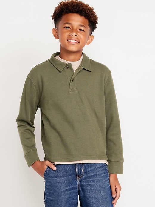 View large product image 1 of 3. Long-Sleeve French Rib Polo Shirt for Boys