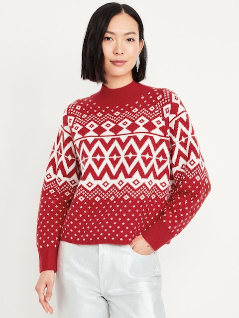 SoSoft Mock-Neck Fair Isle Sweater