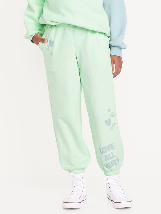 View large product image 1 of 5. High-Waisted Cinched-Hem Graphic Jogger Sweatpants for Girls