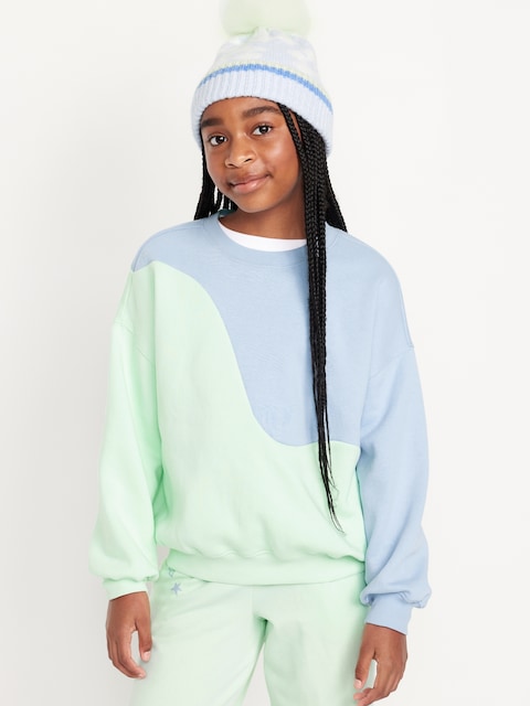 Chandail surdimensionné en coton ouaté à manches longues à couleurs contrastantes pour fille