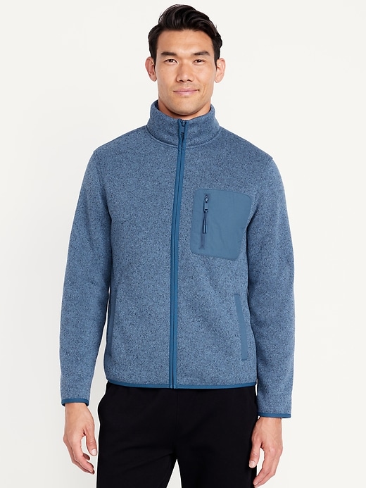 Image number 1 showing, Sherpa-Lined Sweater Fleece Zip Jacket