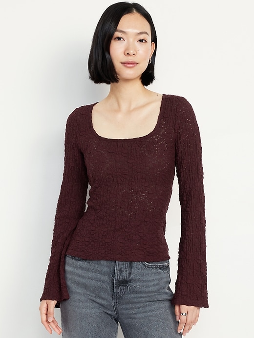 Image number 1 showing, Textured Lace Scoop-Neck Top